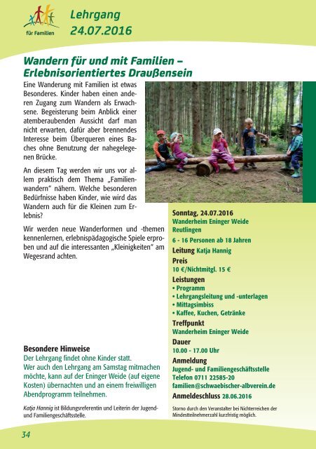 Familien-Programme 2016 im Schwäbischen Albverein.