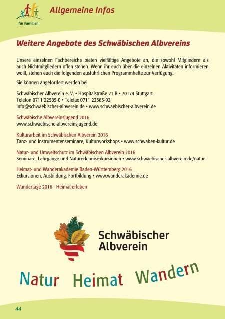 Familien-Programme 2016 im Schwäbischen Albverein.