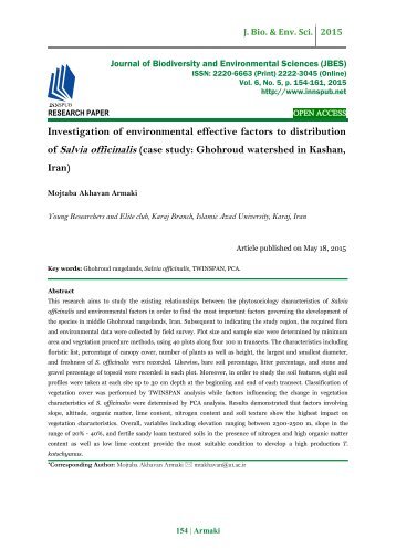 Investigation of environmental effective factors to distribution of Salvia officinalis (case study: Ghohroud watershed in Kashan, Iran)