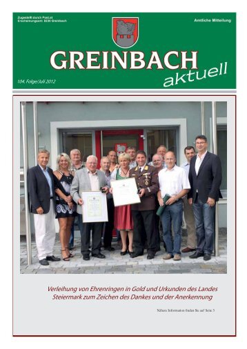 Verleihung von Ehrenringen in Gold und Urkunden des ... - Greinbach