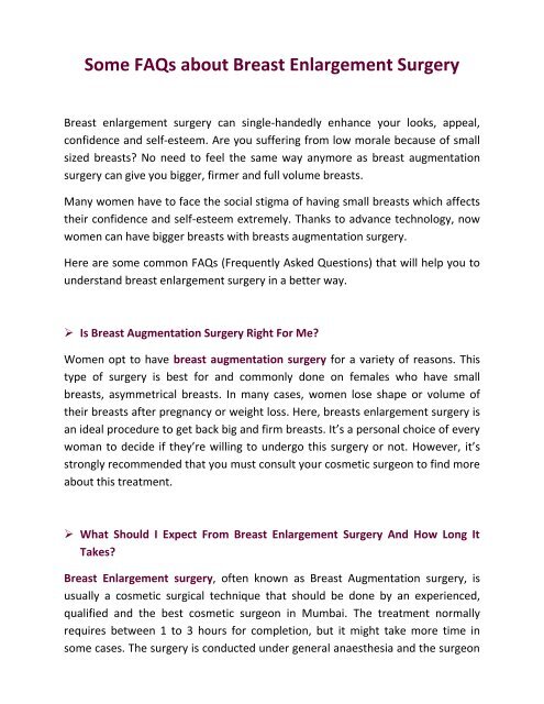 Some FAQs About Breast Enlargement Surgery