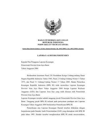 Prov. Irian Jaya Barat - Badan Pemeriksa Keuangan