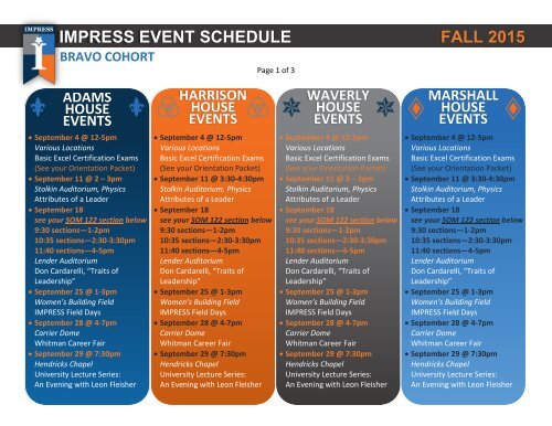 IMPRESS Event Schedule, Fall 15-BRAVO