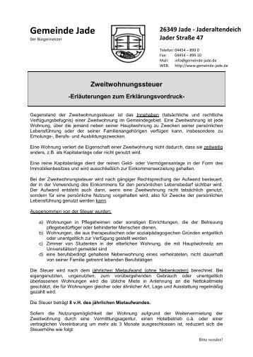 Zweitwohnungssteuer - Gemeinde Jade