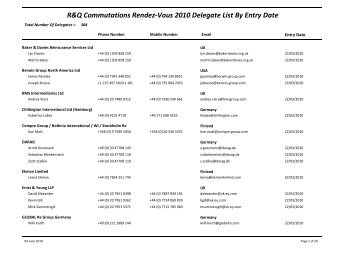 R&Q Commutations Rendez-Vous 2010 Delegate List By Entry Date