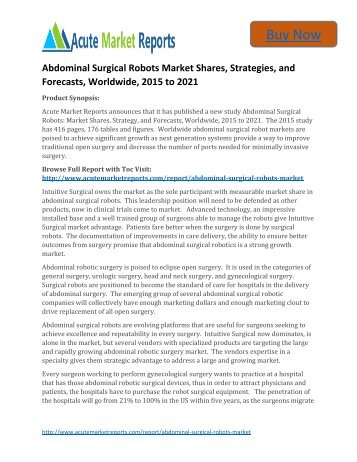 Global Abdominal Surgical Robots Market 2015 to 2021 Size,Share,analysis,Trends and Forecast,by Acute Market Reports