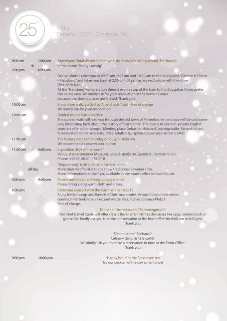 Holiday Schedule - Christmas & New Year´s Eve 2015 2016 
