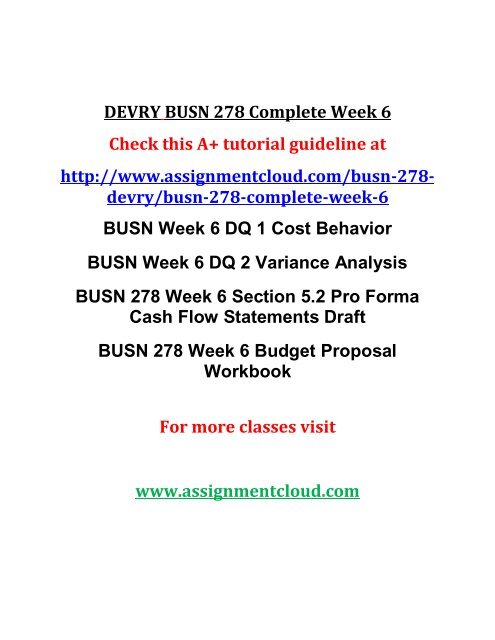 DEVRY BUSN 278 Complete Week 6
