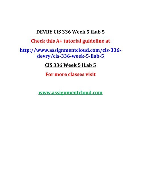 DEVRY CIS 336 Week 5 iLab 5