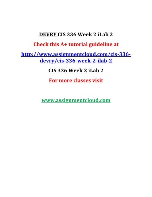 DEVRY CIS 336 Week 2 iLab 2