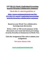 UOP BIS 221 Week 3 Individual Preventing Security Breaches Collaborative Summary