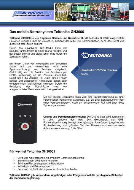 Das mobile Notrufsystem Teltonika GH3000