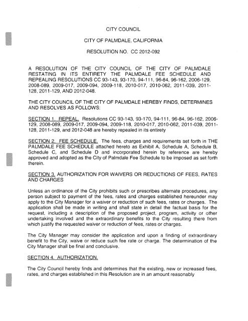 CITY COUNCIL CITY OF PALMDALE, CALIFORNIA RESOLUTION ...