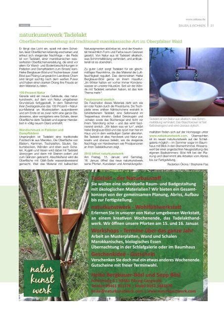 Ökona - das Magazin für natürliche Lebensart: Ausgabe Winter 2015/16