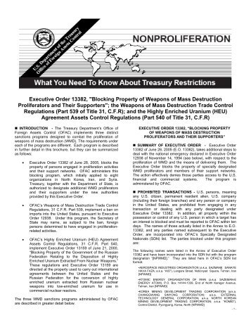 Nonproliferation: What You Need to Know About Treasury - Iran Watch