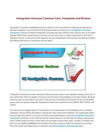 Immigration Overseas Customer Care, Complaints and Reviews