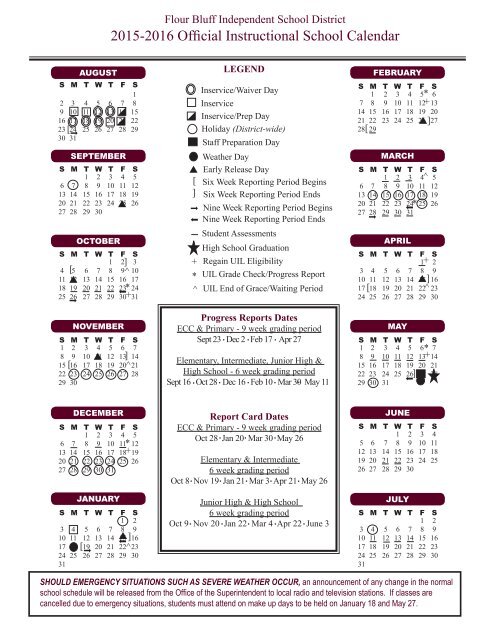 2015-2016 Official Instructional School Calendar