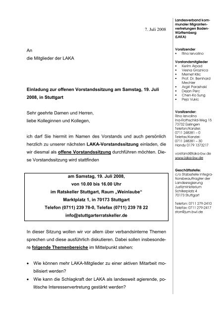 7. Juli 2008 An die Mitglieder der LAKA Einladung zur ... - LAKA-BW