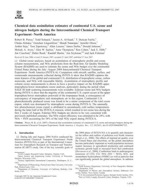 Chemical data assimilation estimates of continental ... - Espo - NASA