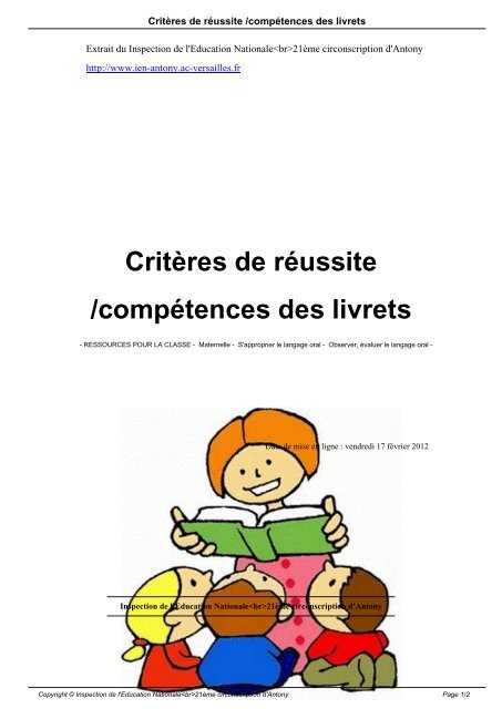 Critères de réussite /compétences des livrets