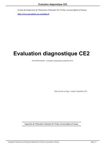 Evaluation diagnostique CE2