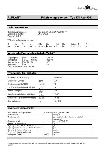 ALPLAN Präzisionsplatte vom Typ EN AW-5083