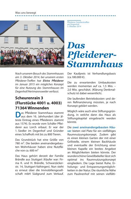 Familienblatt der Pfleiderer, Advent 2015