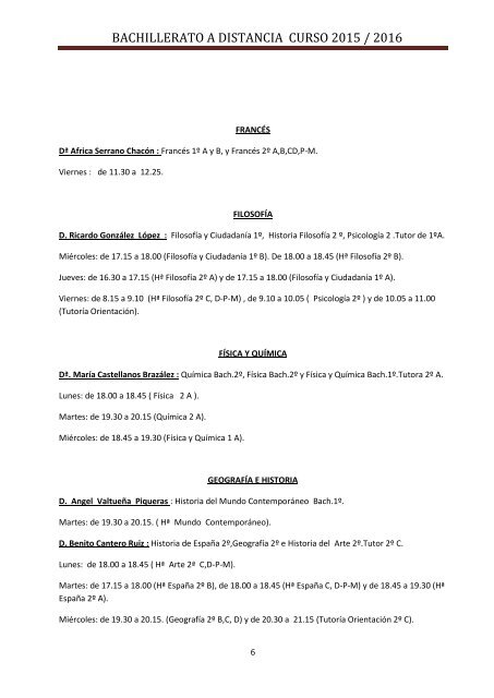 BACHILLERATO A DISTANCIA CURSO 2015 / 2016