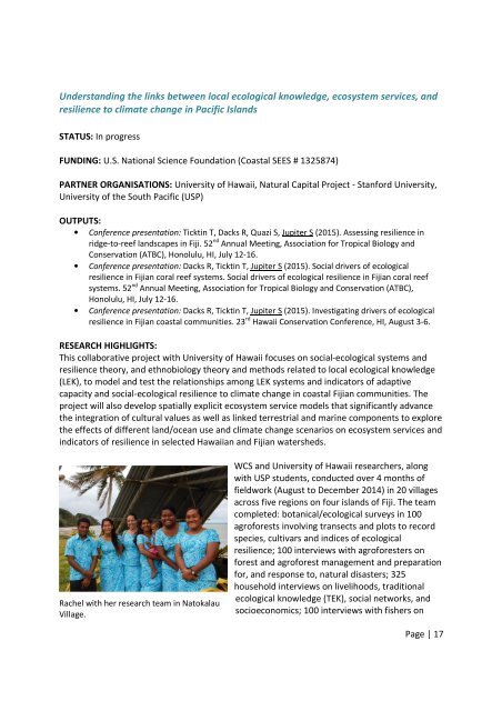 FIJI COUNTRY PROGRAM 2015