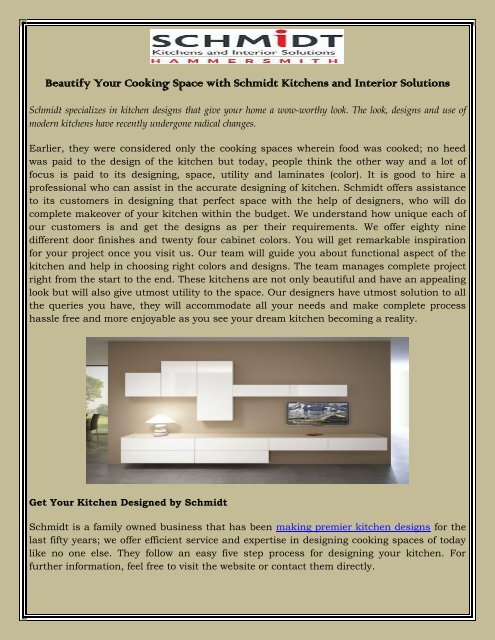 Beautify Your Cooking Space with Schmidt Kitchens and Interior Solutions