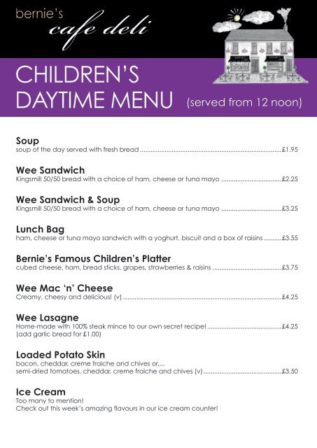 Bernie's Cafe Deli Childrens Menu