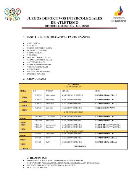 CRONOGRAMA ATLETISMO