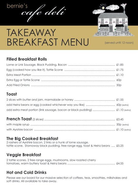 Bernies Cafe Deli Takeaway Menu