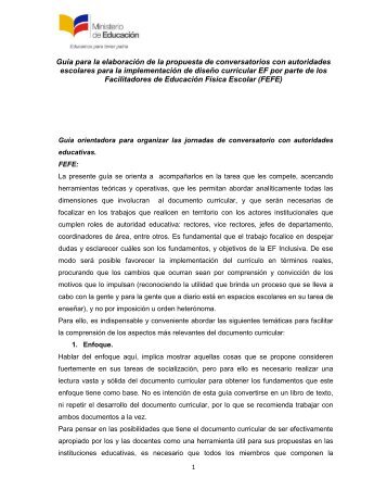 Guía para la elaboración de la propuesta de conversatorios con autoridades escolares para la implementación de diseño curricular EF por parte de los