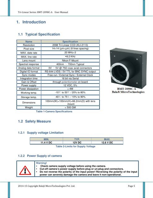 BMT-2098C-A_USER MANUAL-ANALOG LINE SCAN CAMERA
