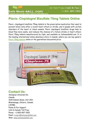 Plavix Clopidogrel Bisulfate 75mg Tablets Online