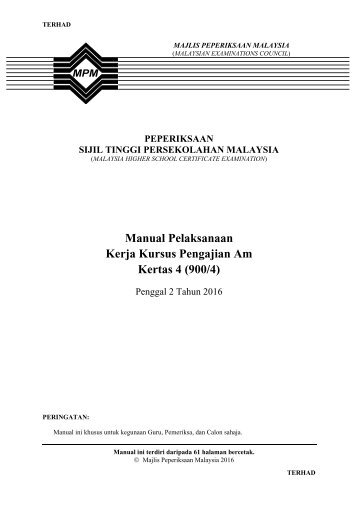 Manual Pelaksanaan Kerja Kursus Pengajian Am Kertas 4 (900/4)