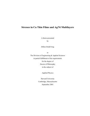 Stresses in Cu Thin Films and Ag/Ni Multilayers - Harvard School of ...