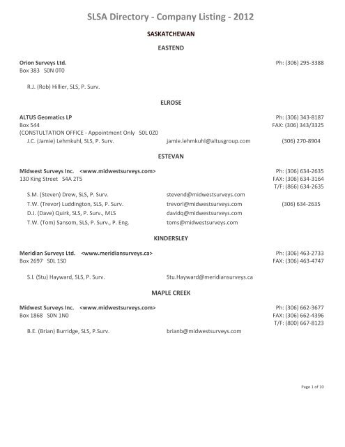 SLSA Directory - Saskatchewan Land Surveyors Association