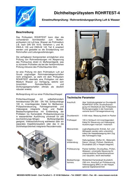 Einzelmuffenprüfsystem / Muffeneinzelprüfsystem ROHRTEST-4: Rohrverbindungsprüfung, Anschlussprüfung, Stutzenprüfung mit den Prüfverfahren Druckluftprüfung und Wasserdruckprüfung