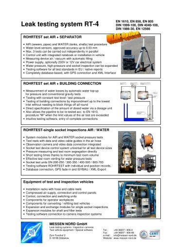 ROHRTEST-4 - Tightness test system for waste water systems: sewer test, pipe test, shaft test, seperator test, tank test, junction test