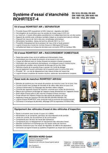 ROHRTEST-4 - Tightness test system for pipes, sewers, manholes, seperators: French data sheet