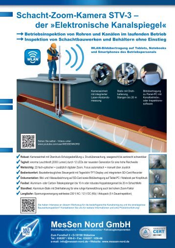 Schacht-Zoom-Kamera "Elektronischer Kanalspiegel" für die Betriebsinspektion von Abwasserkanälen, Schachtinspektion und die Inspektion und Vermessung von Sonderbauwerken