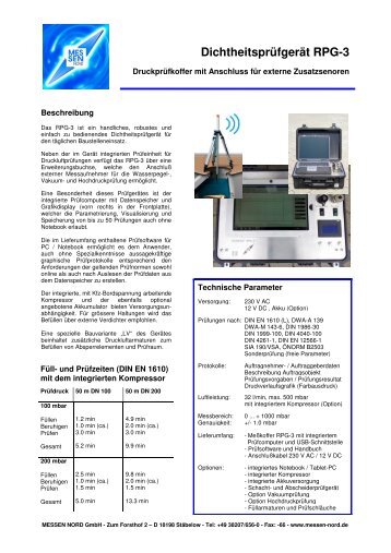 Dichtheitsprüfkoffer / Druckprüfkoffer RPG-3 für die Rohrleitungs- und Schachtdichtheitsprüfung gem. DIN EN 1610 u.a.