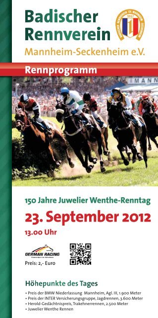 Rennprogramm 150 Jahre Juwelier Wenthe-Renntag 23.September