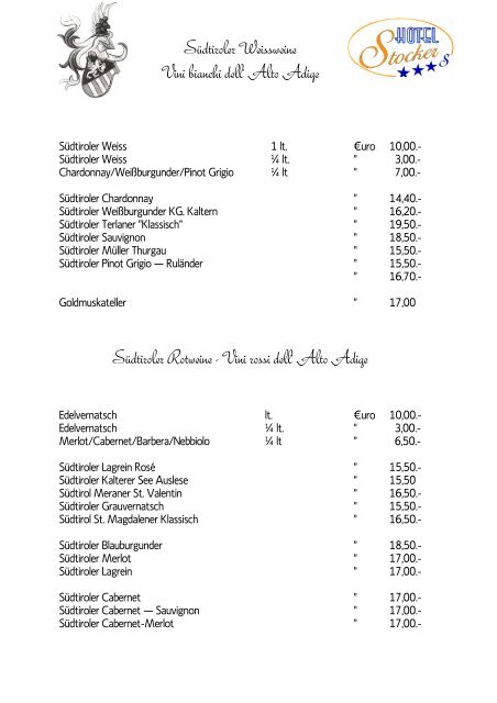 Weinkarte - Lista dei Vini