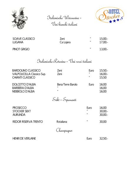 Weinkarte - Lista dei Vini