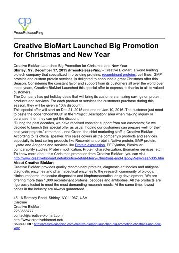 Creative BioMart Launched Big Promotion for Christmas and New Year