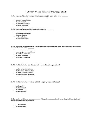 MGT 521 Week 3 Individual Knowledge Check