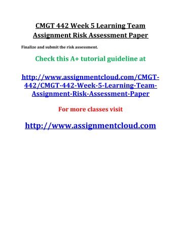 CMGT 442 Week 5 Learning Team Assignment Risk Assessment Paper